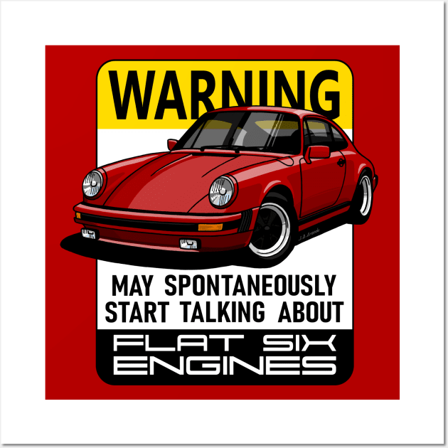 The iconic aircooled flat six german sports car with warning advice Wall Art by jaagdesign